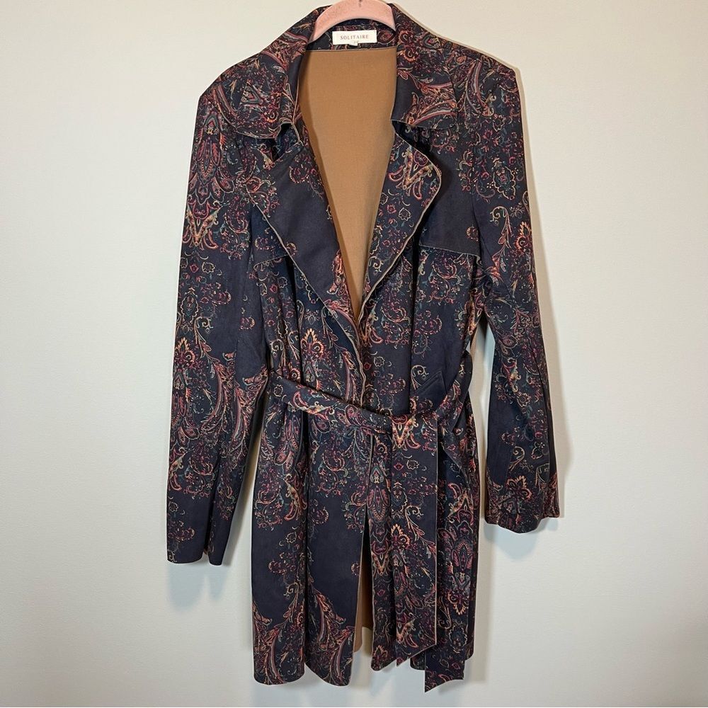 Solitaire Paisley Faux Suede Trench Jacket Women’s Large